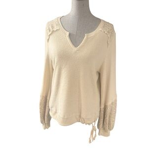 Democracy Cream Lace Trim sweatshirt w floral design. Sz L